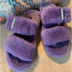 Awesome purple fuzzy UGG wedge slipper/sandals. Soooo comfy and trendy.